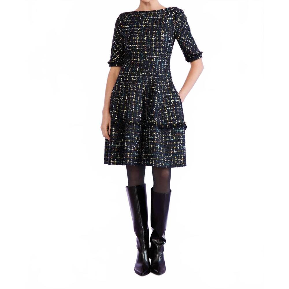 NEW TALBOT RUNHOF sequid tweed dress in royal navy